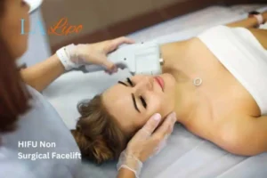 Woman having Hi-Fu to reduce wrinkles Shoreham-by-Sea.