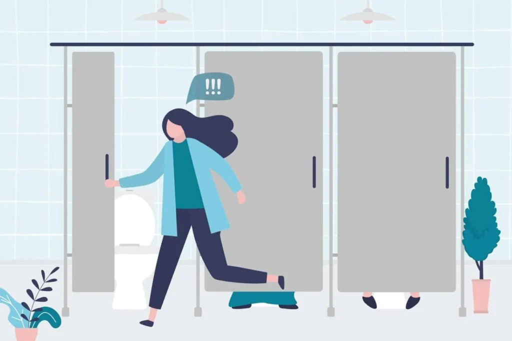 graphic of Urine incontinence Shoreham-by-Sea woman running to the toilet.
